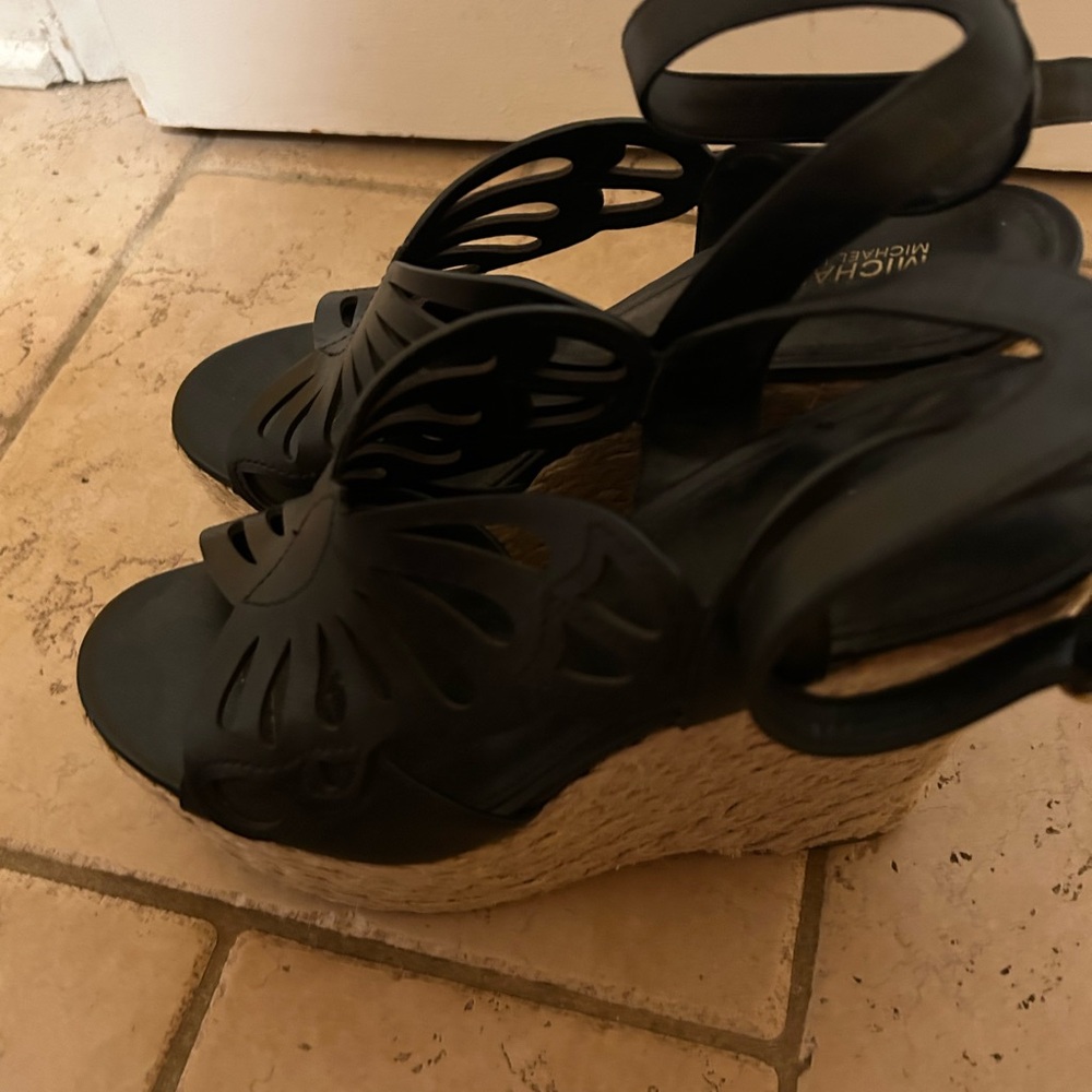 MICHAEL Michael Kors Black and Tan Wedge Sandals - Picture 2 of 3